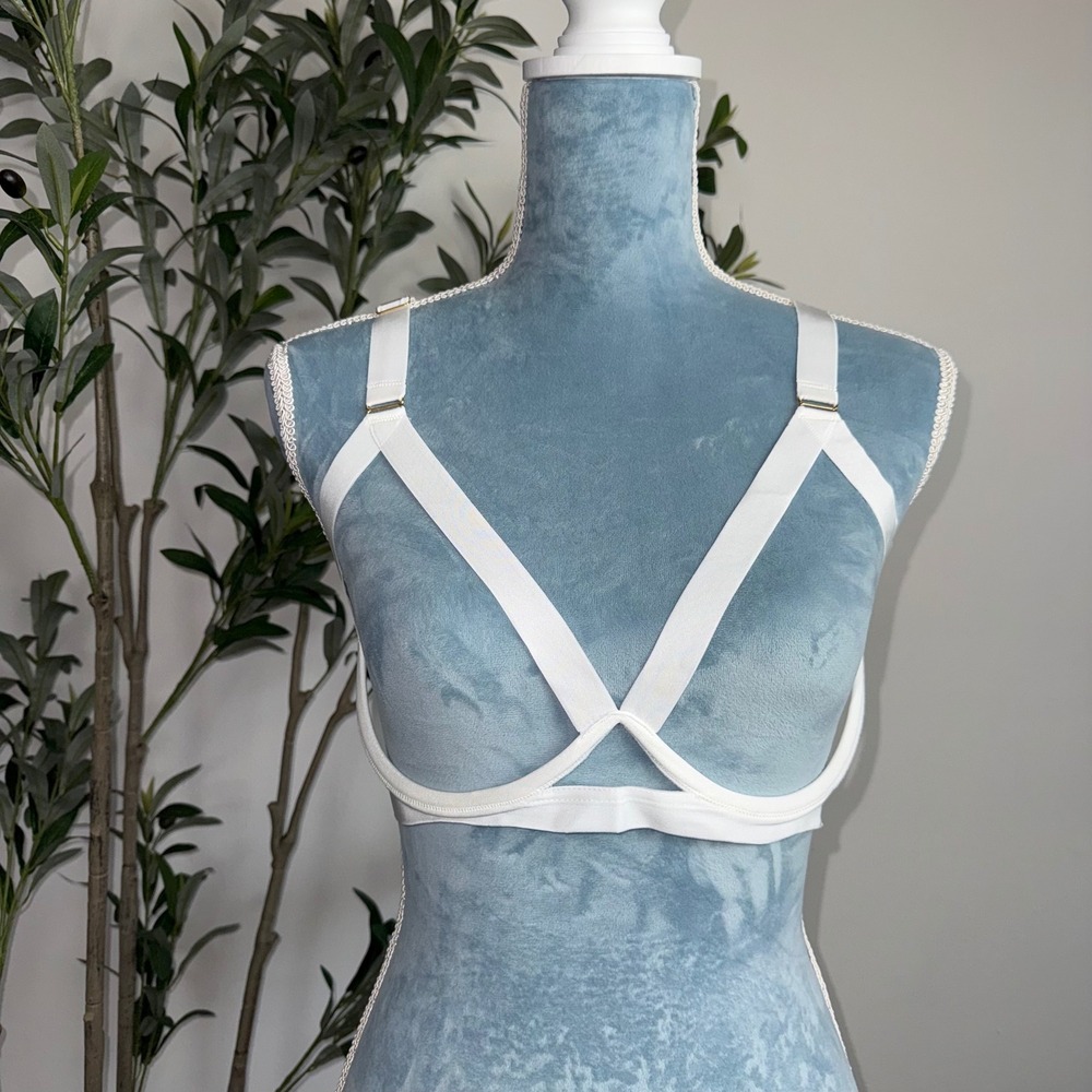 Cosabella x Journelle White‎ Strappy Cage Harness Bra Underwire Gold Hardware L